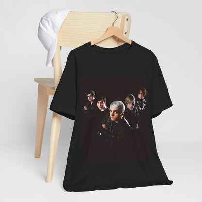 A black graphic t-shirt featuring a modern rock graphic of My Chemical Romance.
