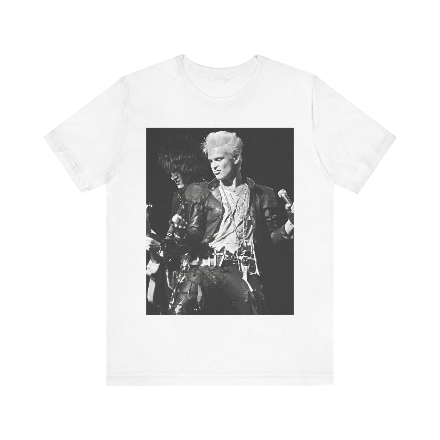 A black graphic t-shirt featuring a live concert graphic of Billy Idol, designed for a comfortable fit.