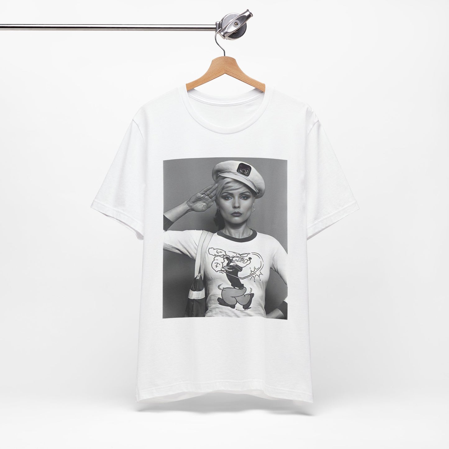 A black graphic t-shirt featuring a classic black and white graphic of the band Blondie.