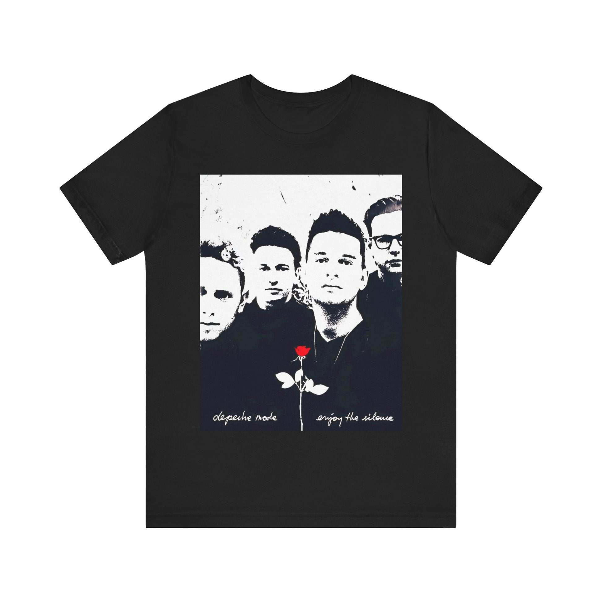 A black graphic t-shirt featuring a graphic related to Depeche Mode's 'Enjoy The Silence' era.
