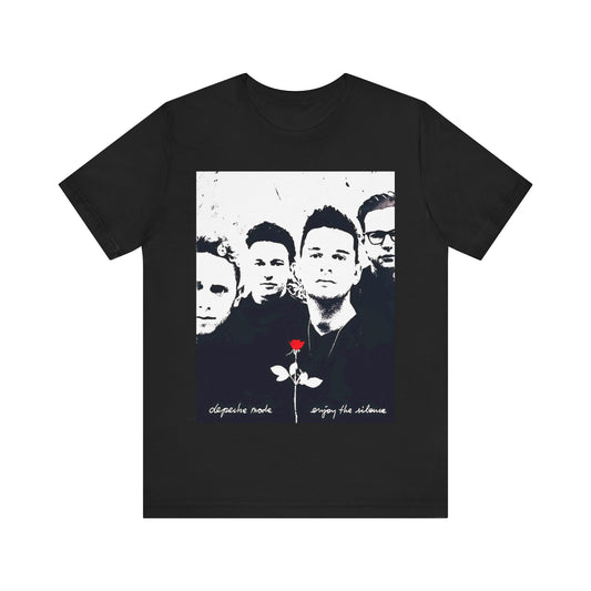 A black graphic t-shirt featuring a graphic related to Depeche Mode's 'Enjoy The Silence' era.
