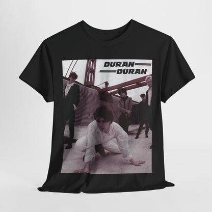 A black graphic t-shirt featuring a graphic related to Duran Duran's 'Hungry Like the Wolf' song or era.