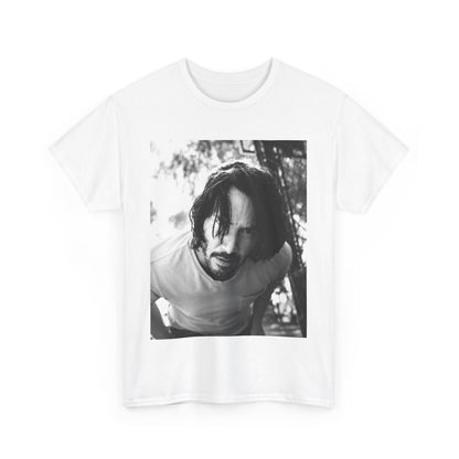 A black graphic t-shirt featuring a graphic of Keanu Reeves with authentic chill vibes.