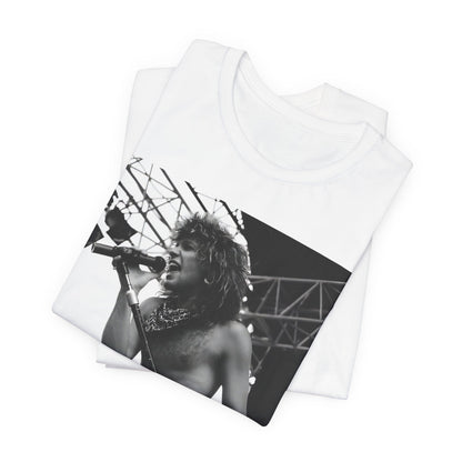 A black graphic t-shirt featuring a retro tour graphic for Bon Jovi's '88 tour.