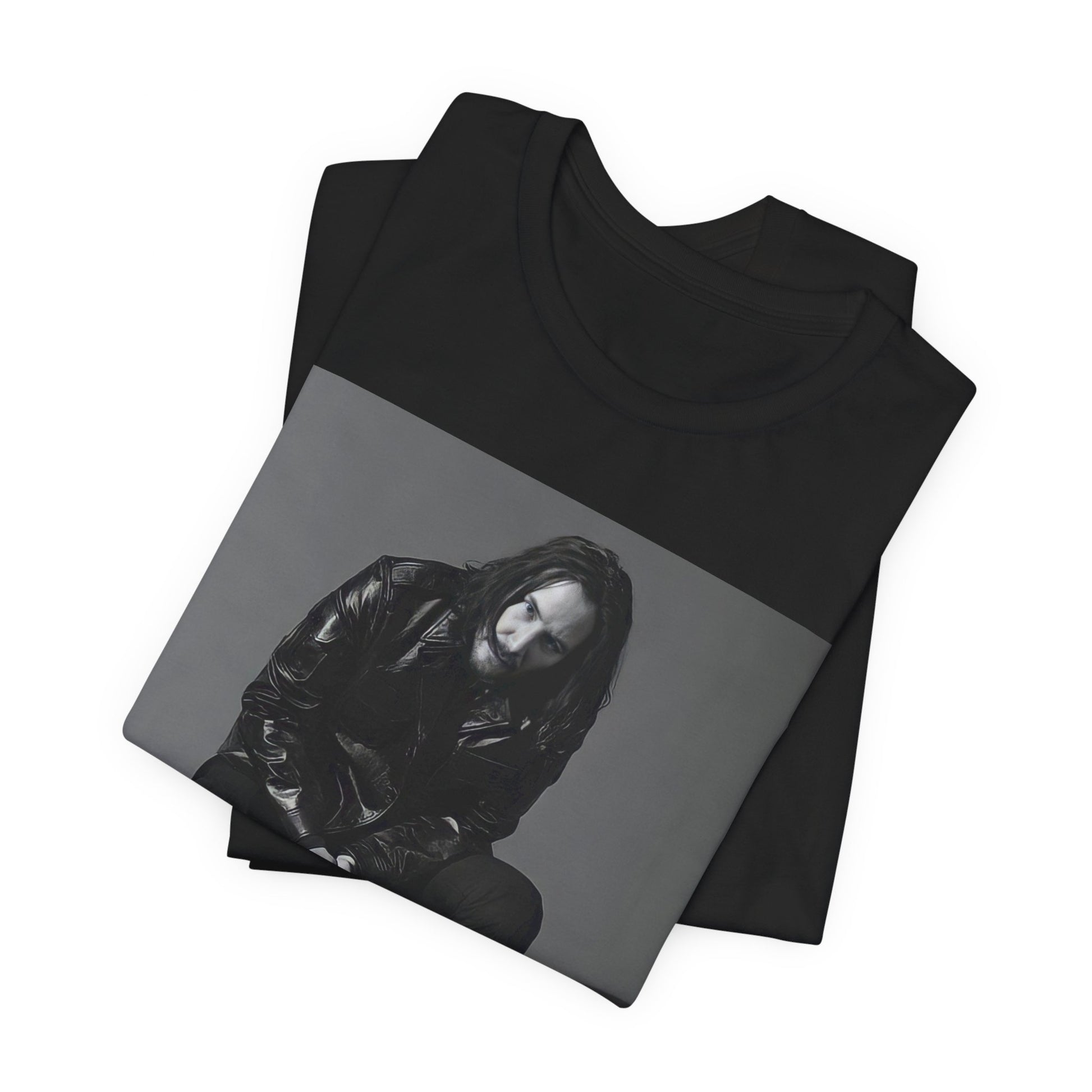 A black graphic t-shirt featuring a graphic of Keanu Reeves as John Wick.