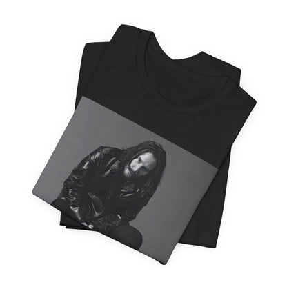 A black graphic t-shirt featuring a graphic of Keanu Reeves as John Wick.