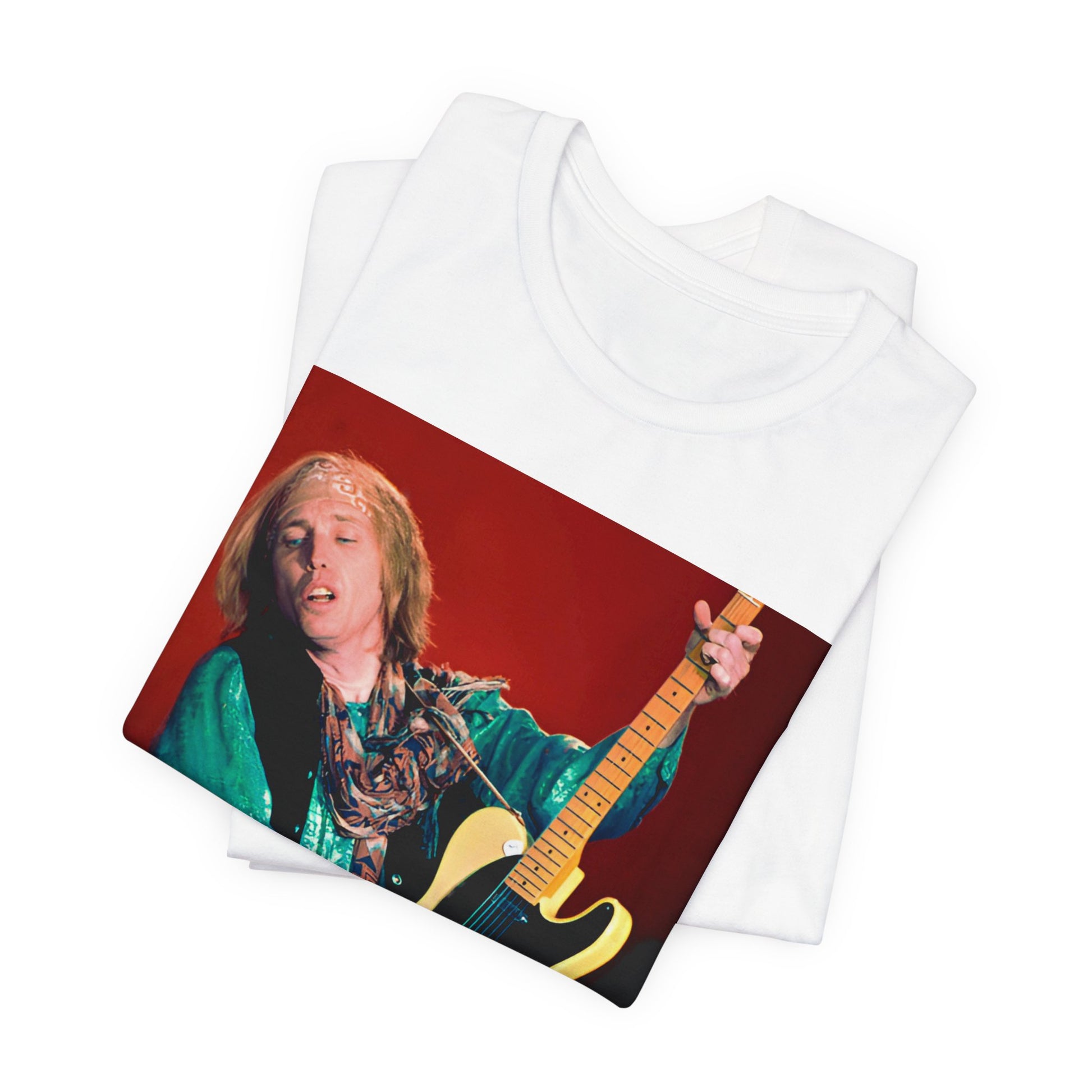 A black graphic t-shirt featuring a graphic related to Tom Petty's 'Free Fallin'' song or era concert.