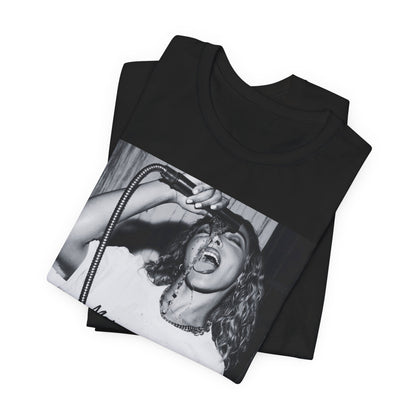 A black graphic t-shirt featuring a black and white graphic related to Tinashe's 'Nasty' era.