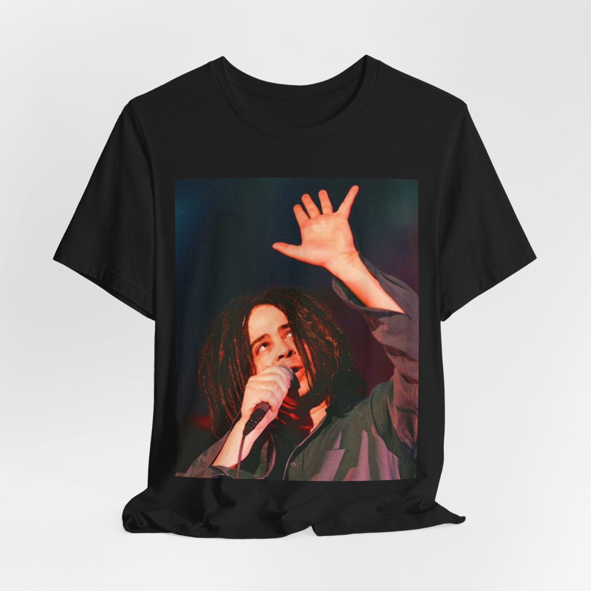 A black graphic t-shirt featuring a vintage 90s alt rock graphic of Counting Crows.