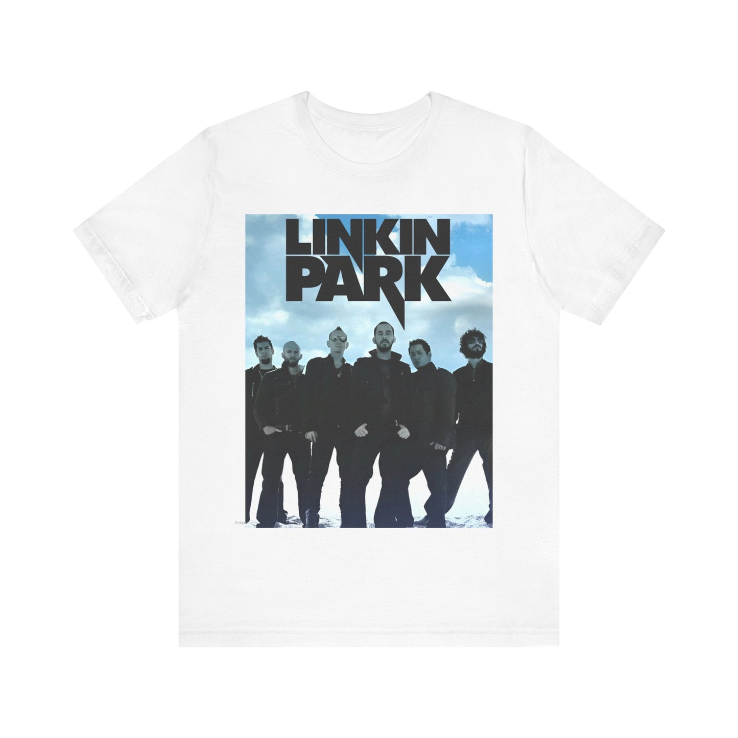 A black graphic t-shirt featuring a vintage graphic related to Linkin Park's 'In the End' song or era.