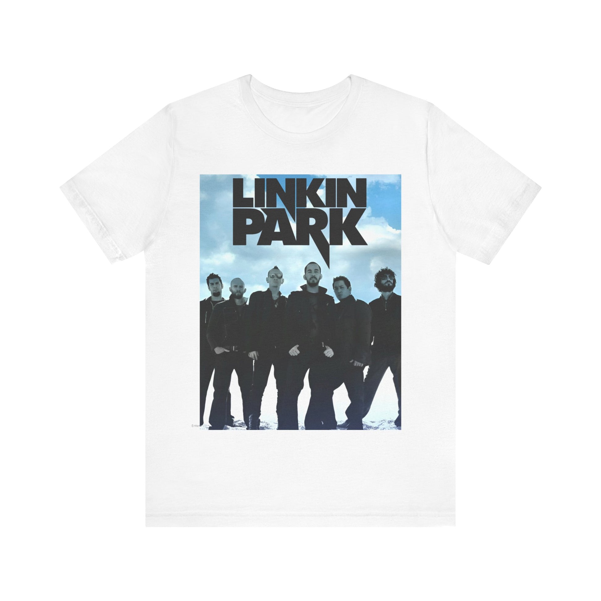 A black graphic t-shirt featuring a vintage graphic related to Linkin Park's 'In the End' song or era.