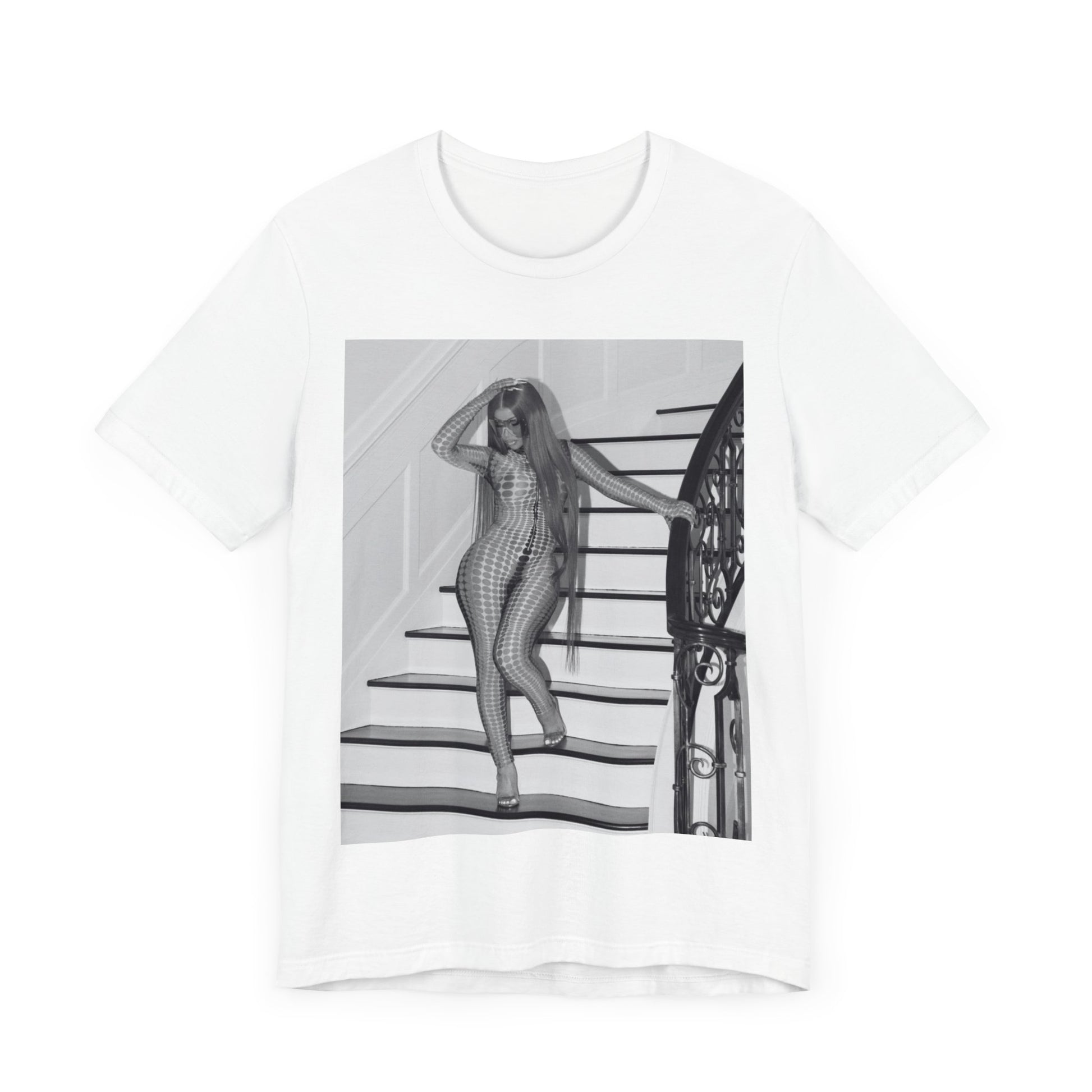 A black graphic t-shirt featuring a graphic of Cardi B as an authentic culture icon.