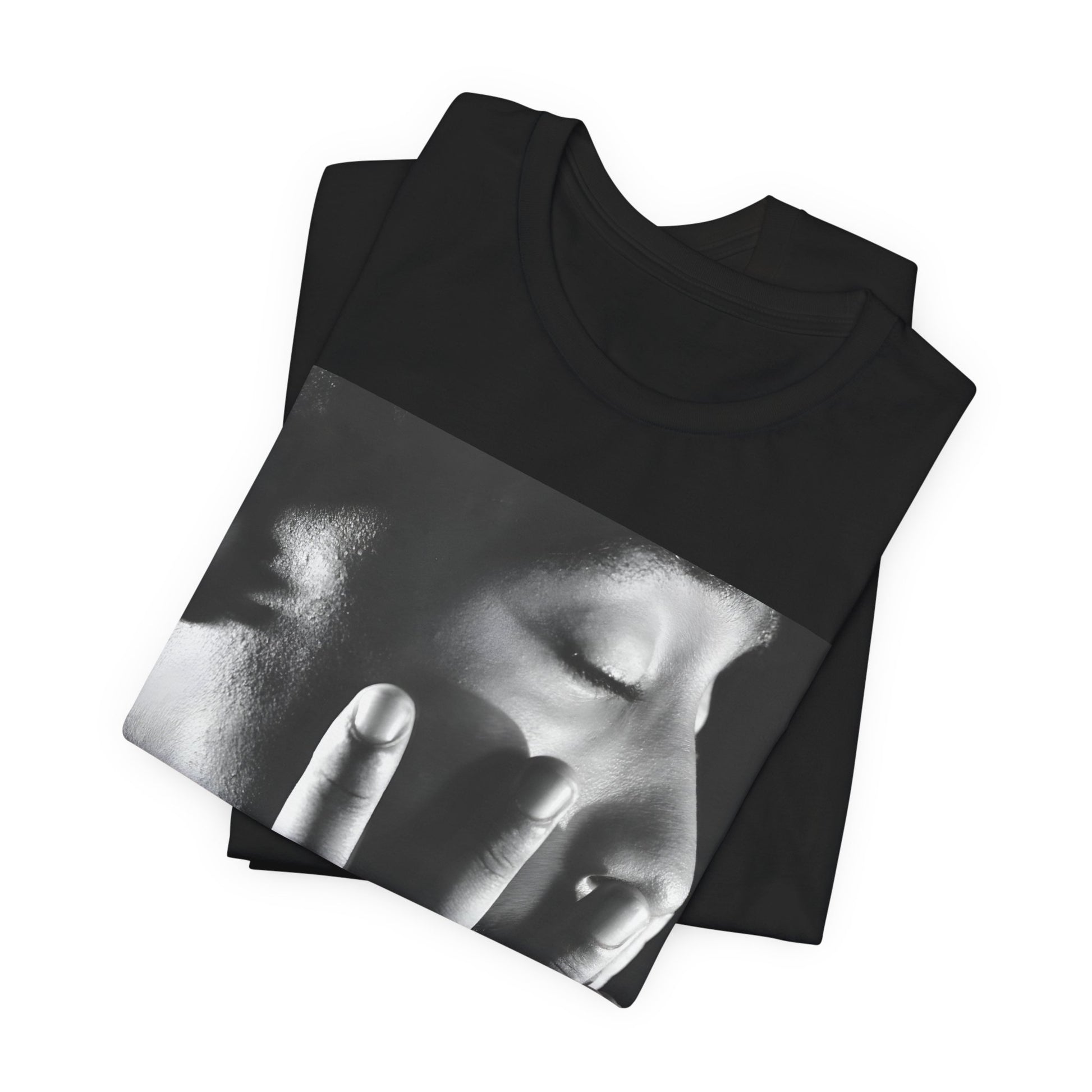 A black graphic t-shirt featuring an iconic West Coast swag graphic of Tupac.