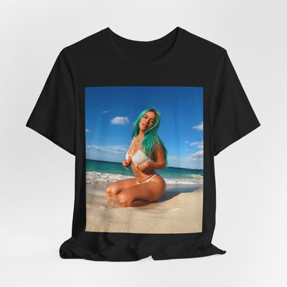 A black graphic t-shirt featuring a graphic related to Karol G's 'Mañana Sera Bonito' album era.