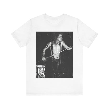 A black graphic t-shirt featuring a graphic of Axl Rose from Guns N' Roses from the 80s as the frontman.