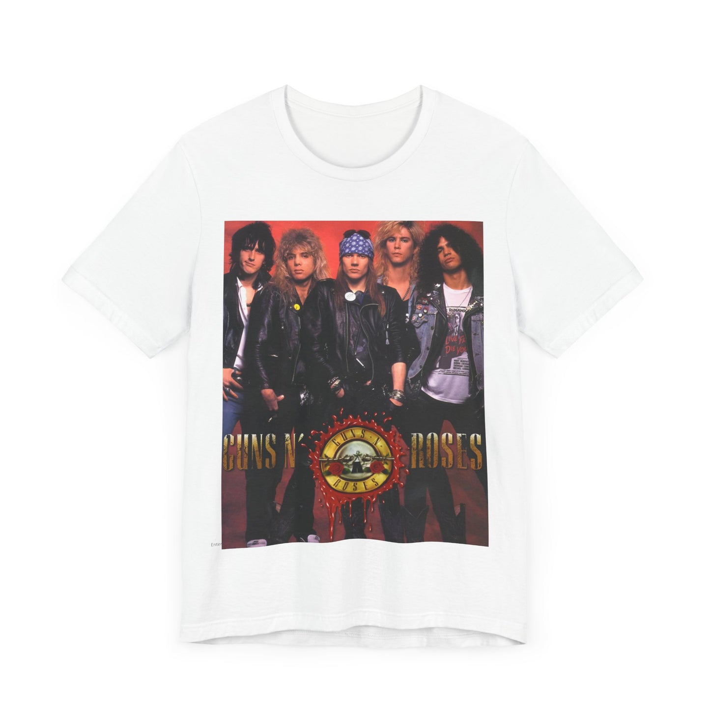 A black graphic t-shirt featuring a vintage graphic related to Guns N' Roses' 'Appetite for Destruction' album era.