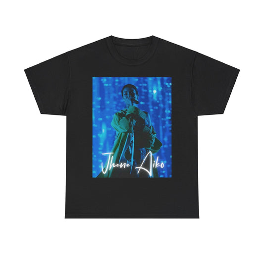 A black graphic t-shirt featuring a modern neo soul graphic of Jhene Aiko.