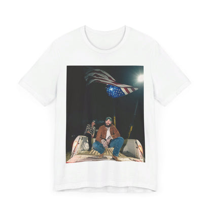 A black graphic t-shirt featuring an Americana-style graphic of Post Malone.