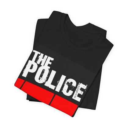 A black graphic t-shirt featuring the classic iconic logo of The Police.