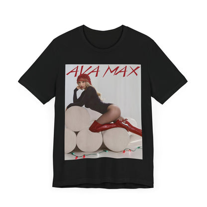 A black graphic t-shirt featuring an artistic or aesthetic graphic of Ava Max.